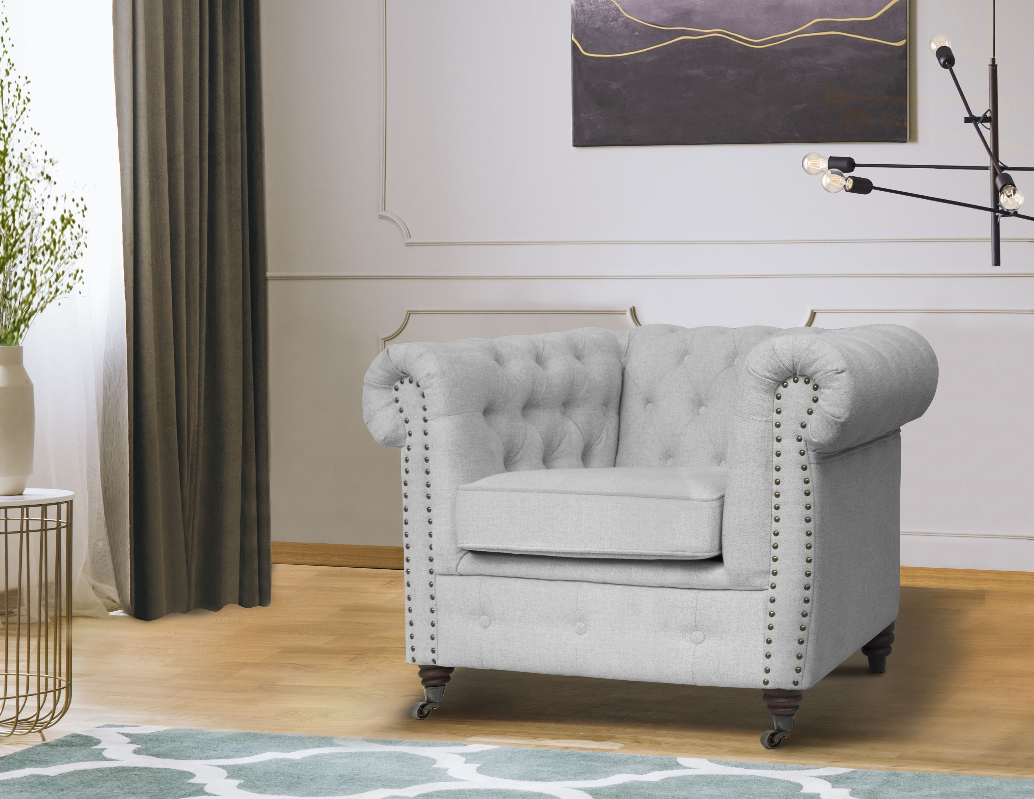 Chesterfield-Sessel HOME AFFAIRE "Aarburg Sessel", silber, B:98cm H:77cm T:87cm, 100% Polyester, Sessel, aufwändige Knopfheftung und Ziernägel im Chesterfield-Design