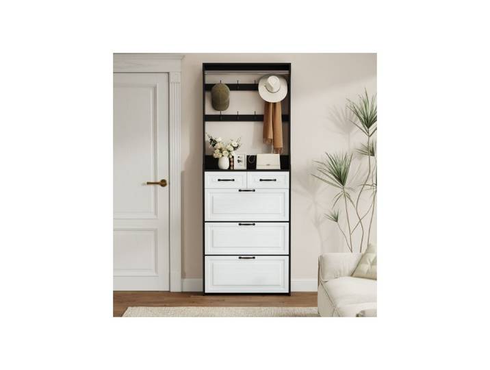 ®TONLRGY Meuble à chaussures noir avec cintre 3 portes 2 tiroirs 80*23 5*220cm