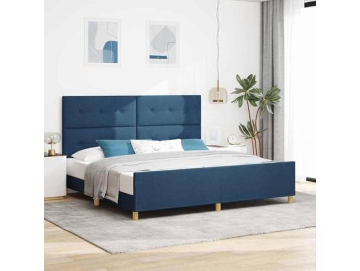 Stoffgepolstertes Plattformbett minimalistisch Blau 200 x 200 cm Bettgestell mit Kopfteil Blau 200 x 200 cm Stoff Polsterbett Minimalistisch mit Schaumfüllung inklusive Fussgestell für