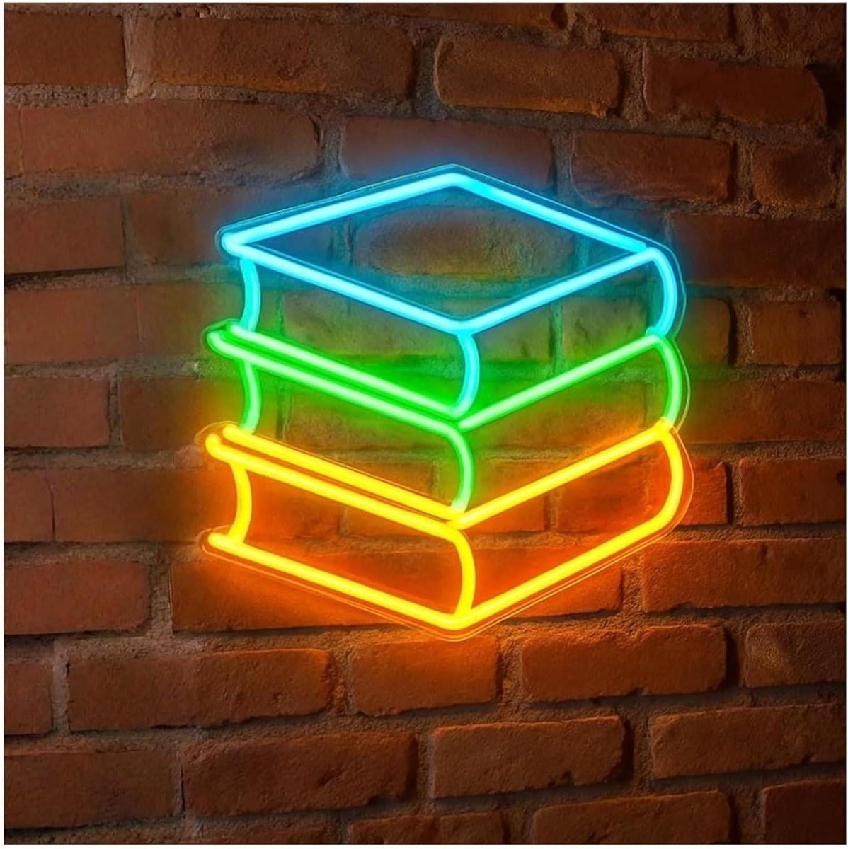 Meerkleurig Neon Teken Boeken Stapel LED Muurdecoratie - 38 cm