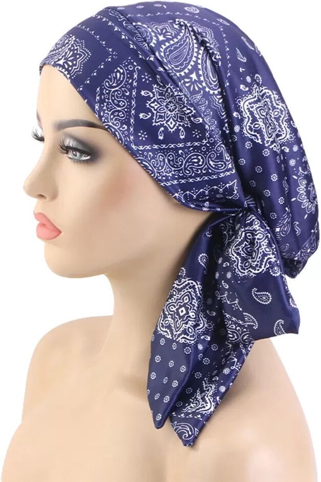 INF Bonnet Turban Imprimé Musulman Élastique - Polyvalent et Confortable Bleu marine