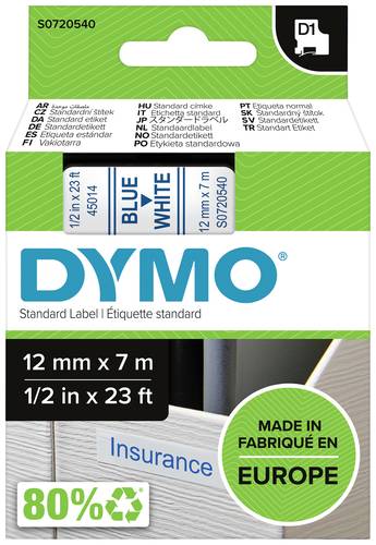 DYMO D1 45014 Bandfarbe: Weiß Schriftfarbe:Blau 12 mm 7 m