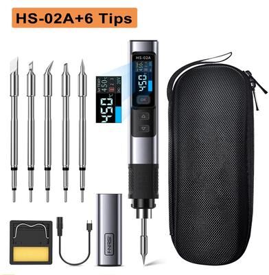 Inspired Finds FNIRSI HS 02 Smart Electric Soldering Iron Portable 100W Adjustable Temperature Welding & Rework Station hs 02a W 6 Tips