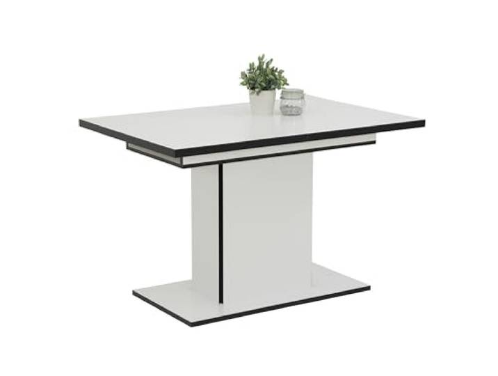 Hela Tische, Esstisch Säulentisch Ariana, Dekor Weiß melaminbeschichtet Kanten Schwarz, ausziehbar, Maß 120-160x80cm