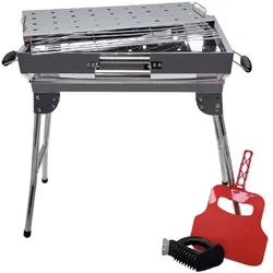Grillpeter Mangal Iskander Edelstahl rostfrei Schaschlik Grill mit Grillrost Fächer Bürste