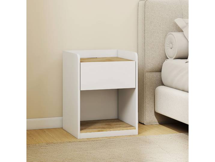 HOMCOM Table de Nuit Moderne Blanc Chêne Tiroir 42x37x55cm