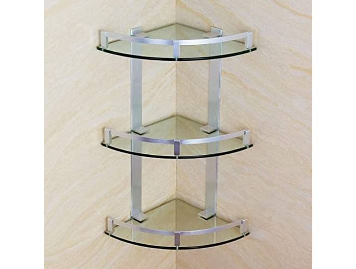 Badezimmer-Aufbewahrungsregal, Space Aluminium 3-stufiges Eckregal aus Glas