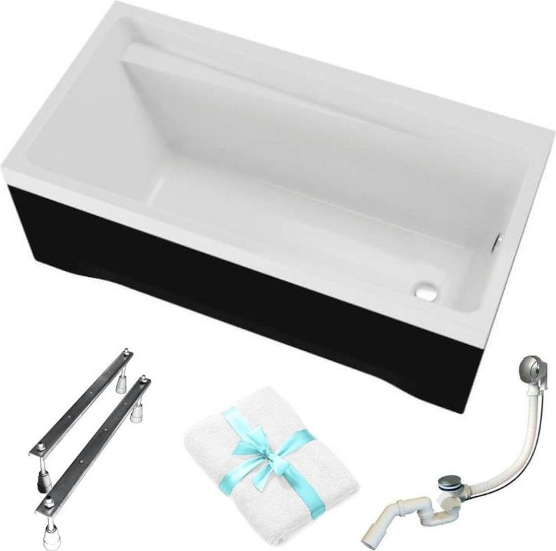 Aqua For You | Polimat Badewanne Elza - 170x75cm - Ergonomische Ablage - Siphon Inklusive - mit Schwarze Verkleidung