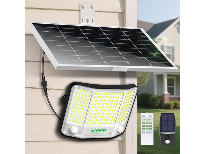 Lampes solaires d'extérieur Intelamp à longue autonomie de batterie 20000 mAh, projecteur de sécurité avec panneau solaire extra-large, charge plus rapide, double capteur de mouvement, détection plus