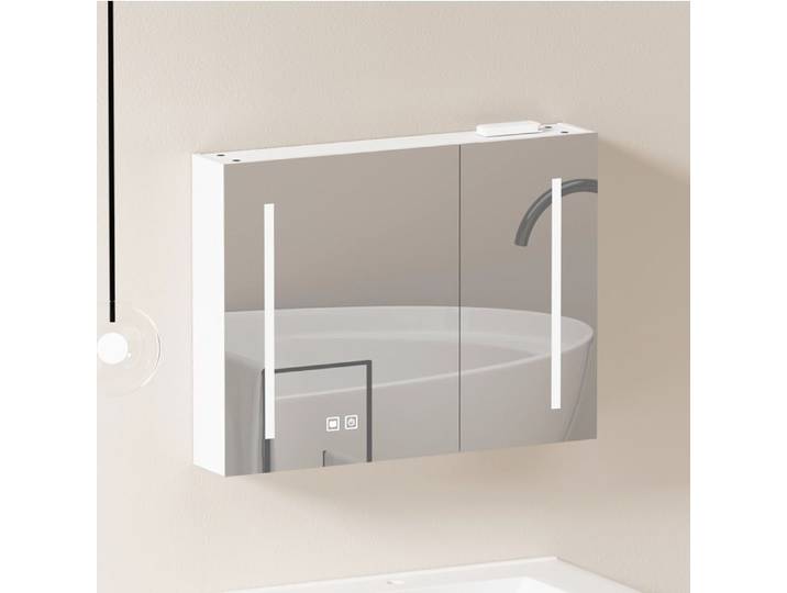 Miroir de salle de bain LED 80 cm IVMEU meuble mural avec rangement blanc