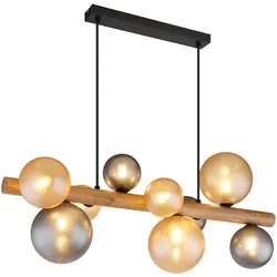 Pendelleuchte Hängeleuchte Esszimmerlampe Glas Holz schwarz rauchfarben H 150 cm
