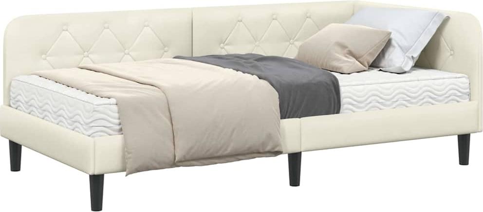 Eckbettgestell Creme 90 x 190 cm Samt