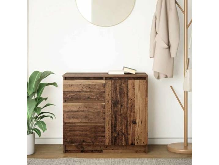 KTHLBRH Sideboard mit Schublade aus antikem Holz, 71 x 35 x 65 cm Stabiles technisches Holz, 1 Tür mit 3 Schubladen, Innenablage, anpassbare Installation