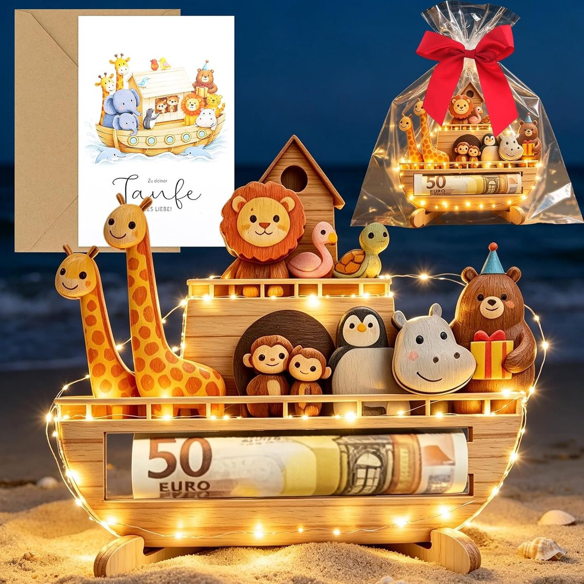 Houten doopgeschenk met Ark Noah-motief voor jongens en meisjes van ShopVlot