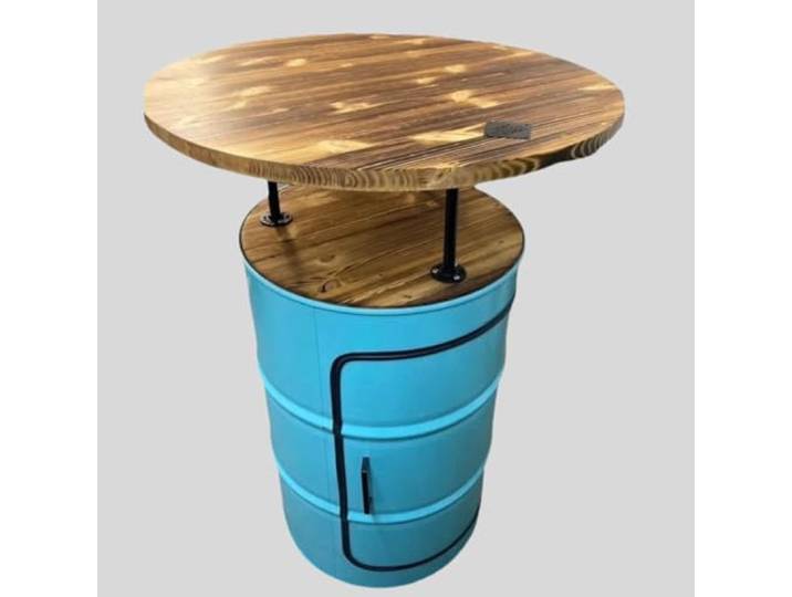 FASS-Blau - Fass Möbel Stehtisch, Bistrotisch, Partyraumtisch mit Tür, Regal, Holzplatte und Tischplatte, Handgefertigt in Deutschland, 80 x 115 x 80 cm (B x H x T) (Tischplatte-schwarz)