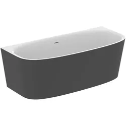 Ideal Standard D-Form-Badewanne Dea, Schwarz Matt, 1800x800x475/610 mm, Wandanbindung mit Ablauf