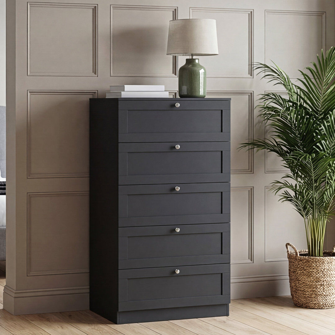 17 Stories Tasneem 5 Drawer Chest of Drawers Bedroom Storage Unit Clothes Storage Cabinet Bedroom Living Room Hallway Furniture Black 121cm H X 65cm W X 36cm D