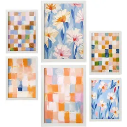 POSTER Set Mit 6 Orange Und Blau Mosaik 1 In Zusammenfassungen A3 & A4 Weißer Rahmen