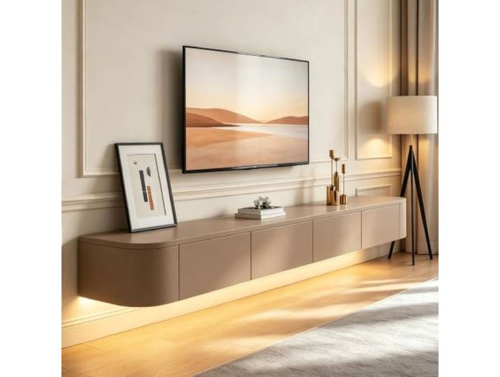 SZKTHD Schwebendes TV-Möbel Zur Wandmontage Schwebendes TV-Regal für Wohnzimmer, Esszimmer, Schlafzimmer – Medienkonsole und Entertainment(Khaki,280CM/110.2IN)