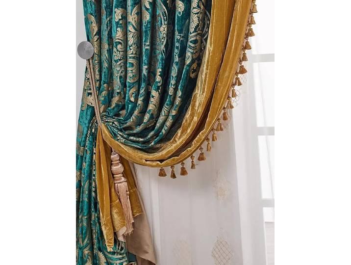 Rideaux en velours brodés en velours, coupe américaine bleu-vert, personnalisés, pour salon, chambre à coucher, fenêtre française, balcon