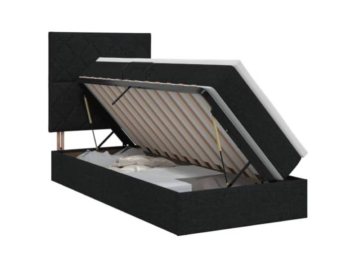 KTHLBRH Bett mit Stauraum und Matratze, schwarz, 100 x 200 cm, Kunstleder Hydraulische seitliche Hebebühne, großes Staufach, Höhe 48,5 cm, schwarzes Kunstleder, modernes Zimmer