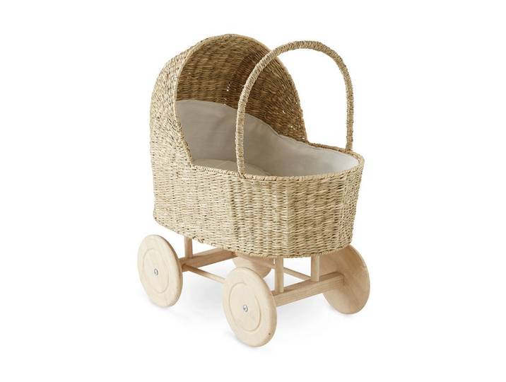 vertbaudet Puppen Accessoires-Set Puppenwagen aus Seegras mit Holzrädern