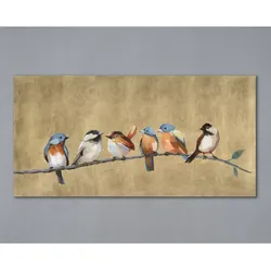 La Casa »Vögel auf einem Ast / Hintergrund gold« Ölbild handbemalt 50x100 cm auf Leinwand