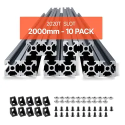 VEVOR 10er Set Aluprofil 2000 mm T-Nut 2020 Aluminium Profil, eloxierte Linearschiene nach europäischem Standard, Nutenprofil für 3D-Drucker, CNC-Maschine DIY, Lasergravur, Schwarz