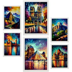 POSTER Set Mit 6 Linear Im Ölgemälde Stil A3 & A4 Weißer Rahmen