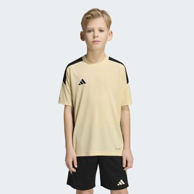 Fußballtrikot ADIDAS PERFORMANCE "TIRO 26 ESSENTIALS KIDS TRIKOT", Jungen, Gr. 140, beige (warm vanilla, schwarz, schwarz), Obermaterial: 100% Polyester, Rundhals, Trikots Fußballtrikot