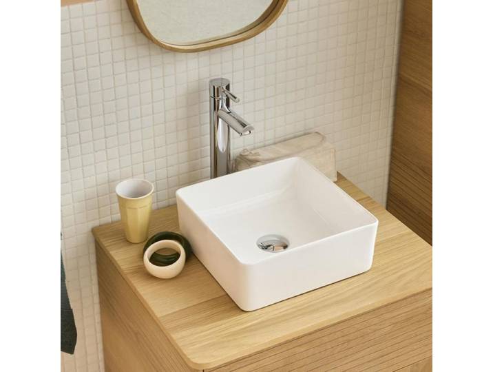 Vasque à poser carrée en céramique blanche 30cm