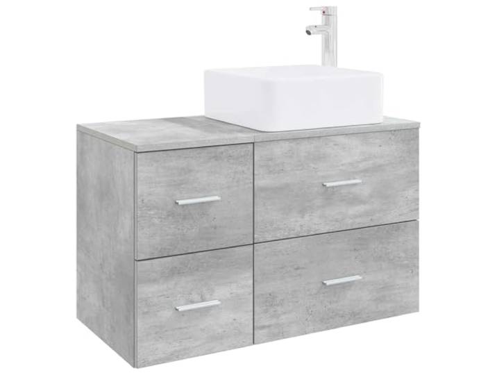 PUGYNBK Badmöbel-Set, 2-teilig, Betongrau Robustes Holz, Waschbecken ohne Bohren, Schubladenschrank, inklusive Bohrern