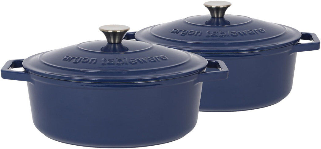 Argon Tableware - Oval Cast Iron Casserole Dishes Blue 4.68L