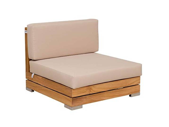 Teako Design Loungesessel Korsika Teak unbehandeltes Massivholz mit Auflagen Wetterfest robust Teakholz Gartensessel