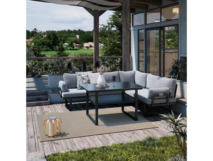 Dieter Knoll Dining-Loungeset, Anthrazit, Dunkelgrau, Metall, Textil, Stein, 3-teilig, Füllung: Polyester,Polyester,Schaumstoff, seitenverkehrt montierbar, L-Form, 236x202 cm, Gartenmöbel, Gartengarnituren, Gartenmöbel-Set