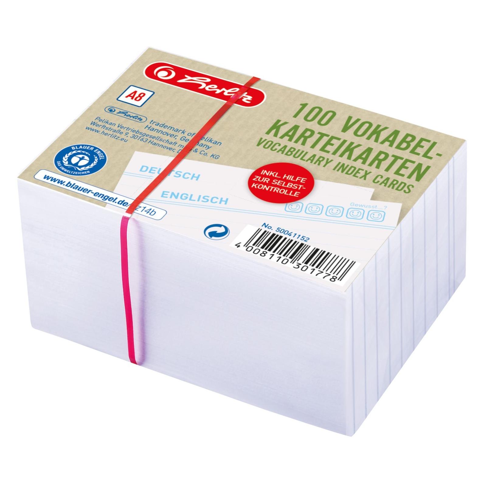 Herlitz Karteikarte Vokabeln liniert Blauer Engel 100er (A8, 200 g/m²) (50041152)