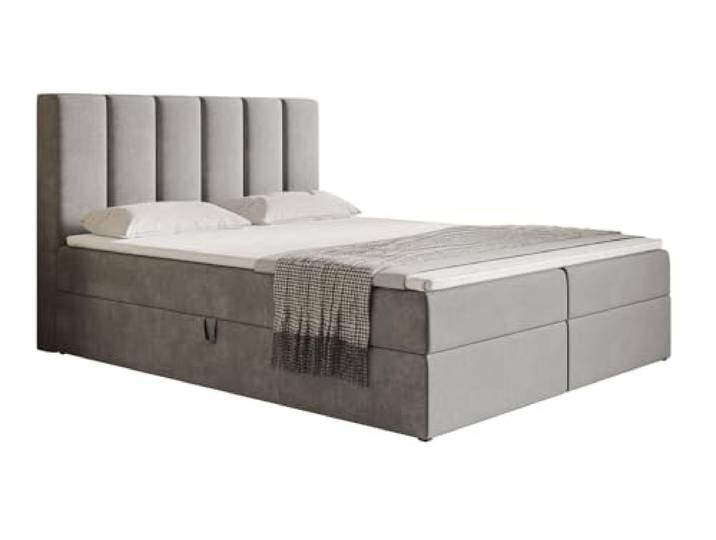 Emporius Boxspringbett 140x200 cm Foro - Doppelbett mit Lattenrost & Topper, Bettkasten, Bonell-Matratze - Grau (Jasmine 90)