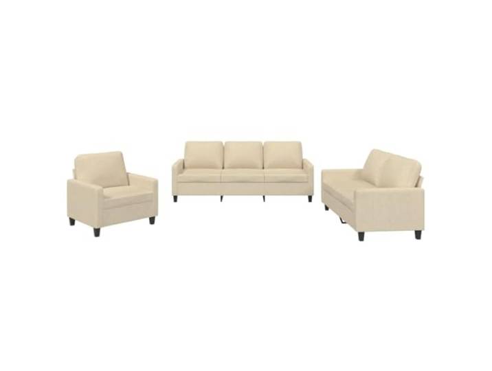 KUTYWEXFM 3-TLG. Sofagarnitur mit Kissen Couch-Set Creme Stoff Dieses elegante Couch-Set mit weichen Kissen bietet maximalen Sitzkomfort für Ihr Wohnzimmer und lädt zum Entspannen ein.