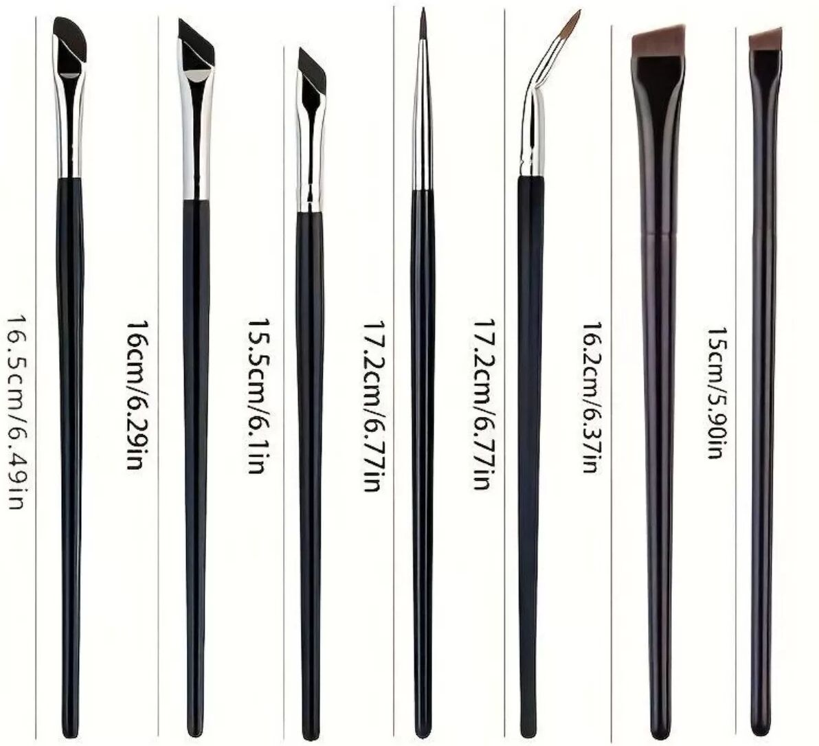 INF 7-Piece Angled Eyeliner Brush Set - Precision Synthetic Bristles, Black Plastic Handles for Fine Eye Detailing