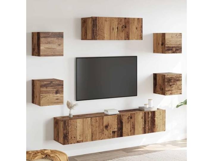 HEFZGDB 5-teiliges TV-Schrank-Set Wandmontage aus altem Holz mit reichlich Stauraum und robuster Oberplatte für Multimedia-Geräte und Dekoartikel, platzsparendes Design für Wohnzimmer