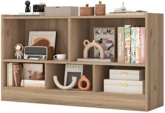 Costway Kids 2-Shelf Bookcase 5-Cube Wood Toy Storage Cabinet Organizer-Natural