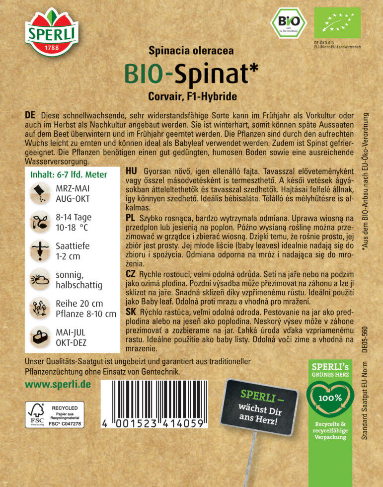 Sperli BIO Spinat