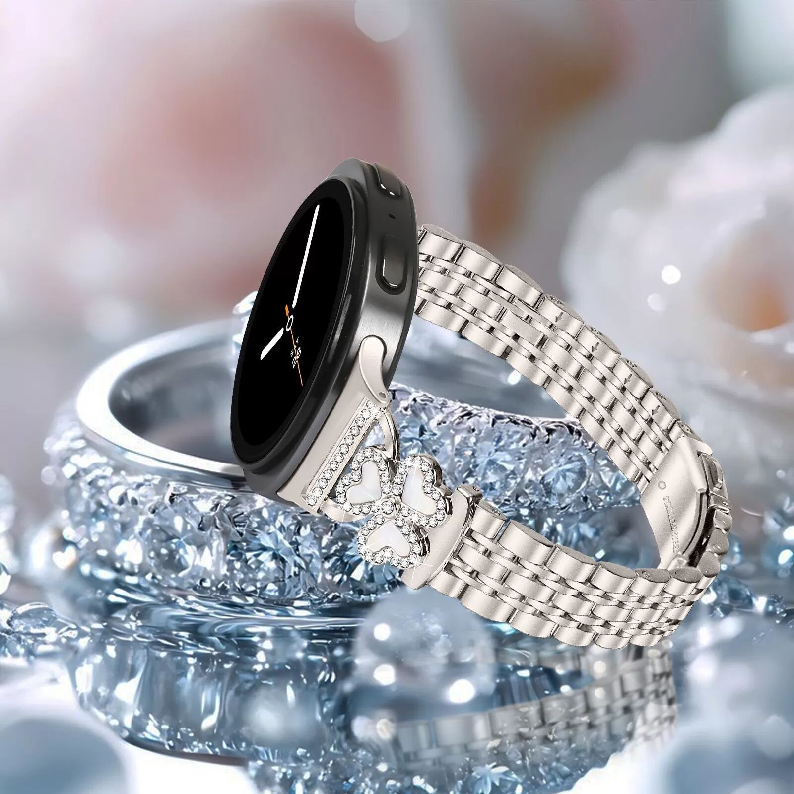 INF Herz-Klee Sieben-Perlen Edelstahl Uhrenarmband kompatibel mit Samsung Watch Ultra/Ultra2025