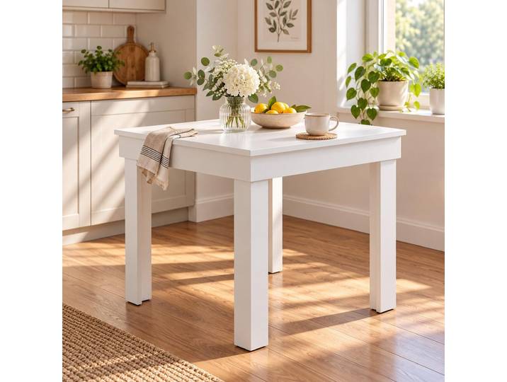 Table de salle à manger Homestyle4u\, dimensions 80x80 cm\, blanche. Table de salle à manger\, table en bois\, table de cuisine