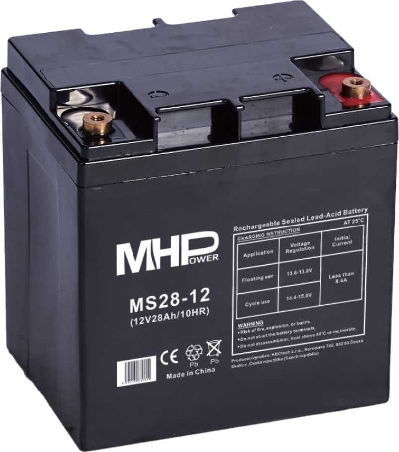 MHPower MS28-12 AGM loodaccu, 12V/28Ah, aansluiting T1 - M6