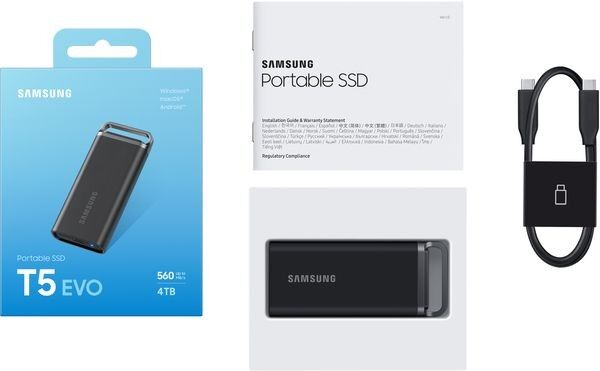 SAMSUNG T5 EVO Portable SSD 4TB USB 3.2 Gen 1 - Black (MU-PH4T0S)