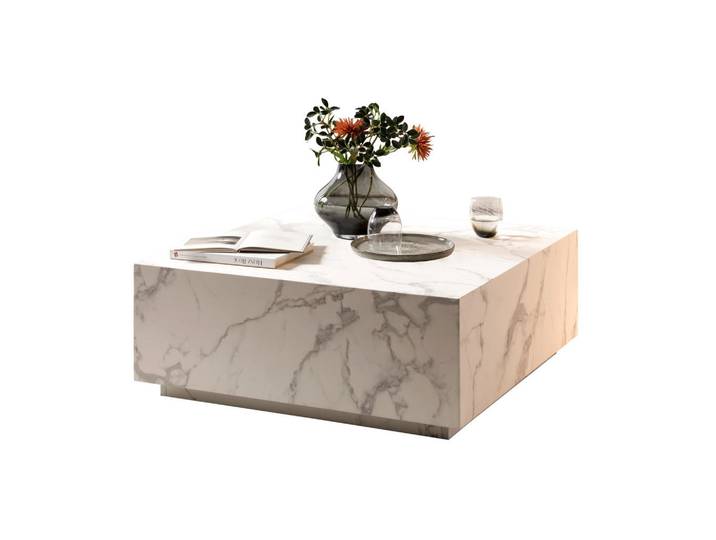 Livetastic Couchtisch, Weiß, Marmoroptik, quadratisch, Sockel, 90x35x90 cm, Wohnzimmer, Wohnzimmertische, Couchtische, Couchtische Marmoroptik