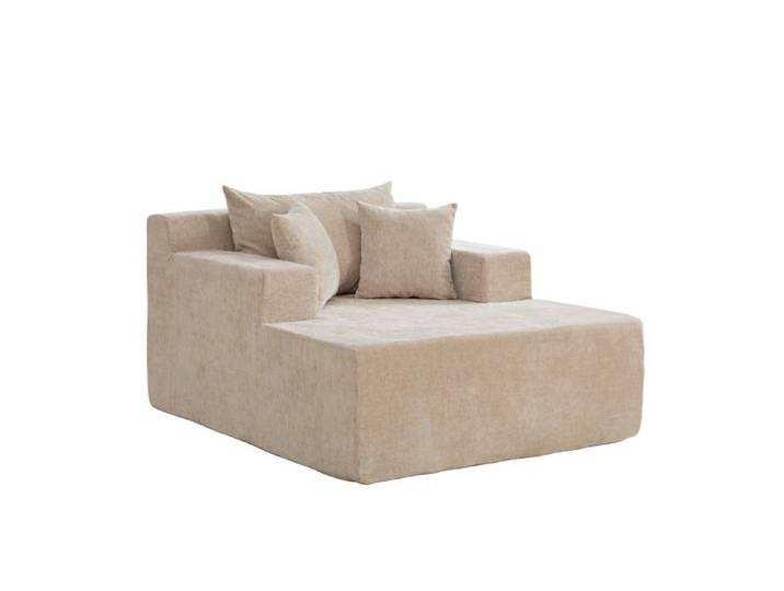 Canapé Méridienne en Chenille Chaise Longue Grande Assise Mousse Haute Résilience 113x140x69cm Kaki Clair