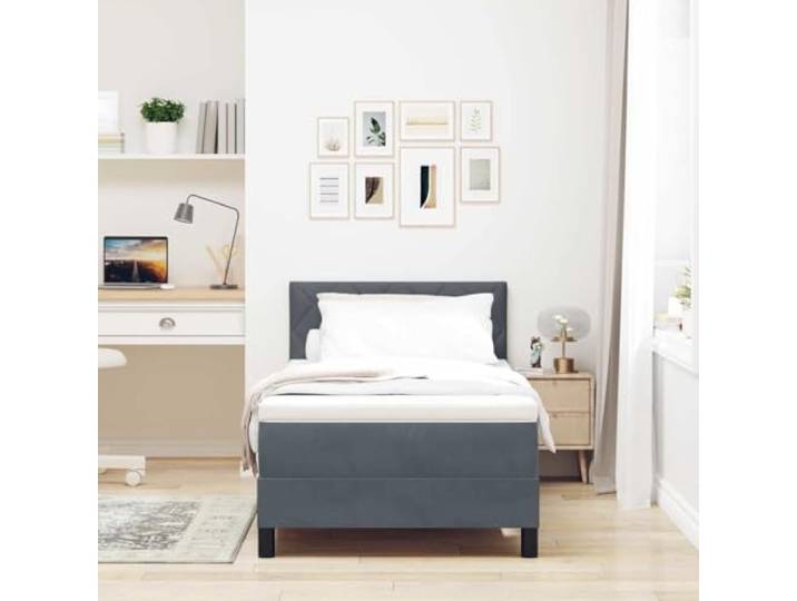 KTHLBRH Boxspringbett dunkelgrau 90 x 190 cm Samt Kopfteil mit festem Lattenrost, Schaumstoff und Holz, modernes Design
