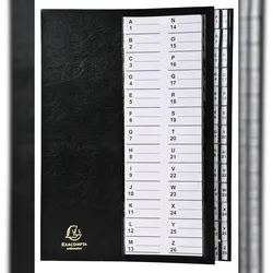 Exacompta 621226E Ordnungsmappe mit festem Deckel, 26 Fächer mit Kunststofftaben alphabetisch-numerisches Register, A4 - Schwarz